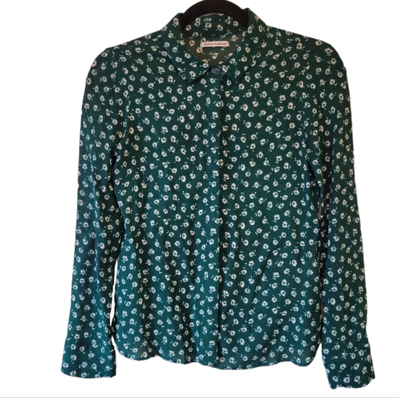 REFORMATION Violet Daisy Floral Button-Down Blouse Long Sleeve Chive Green - Picture 2 of 6